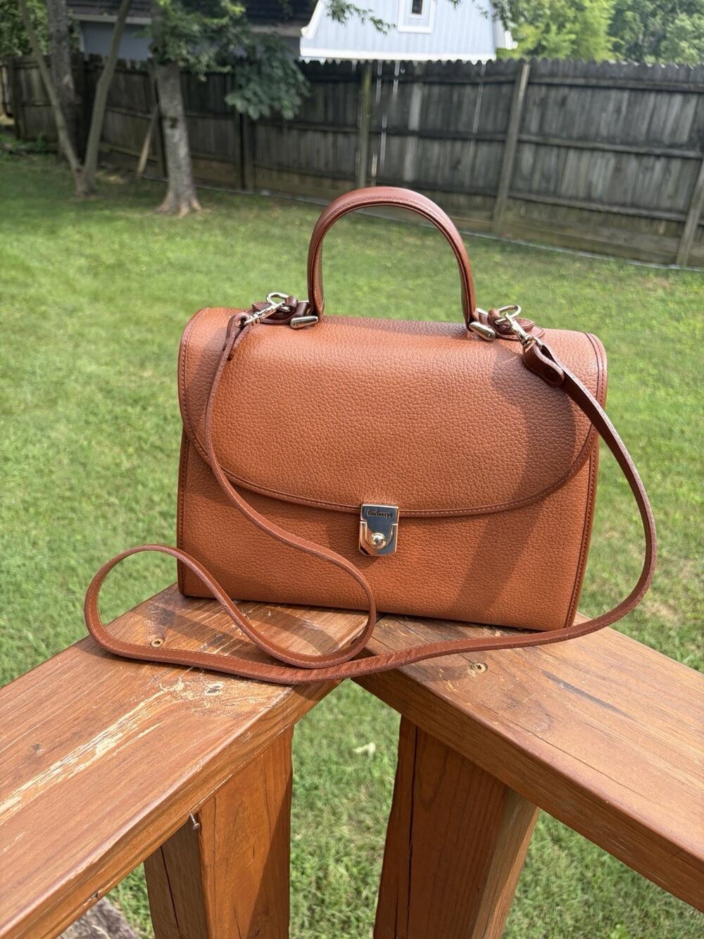 Vintage Burberry’s Top Handle Satchel Crossbody Purse Tan Leather Nova Check